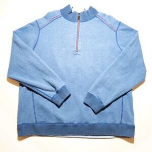 Tommy Bahama Reversible 1/4 Zip Pullover Men XL Blue Washed Cotton Sweatshirt